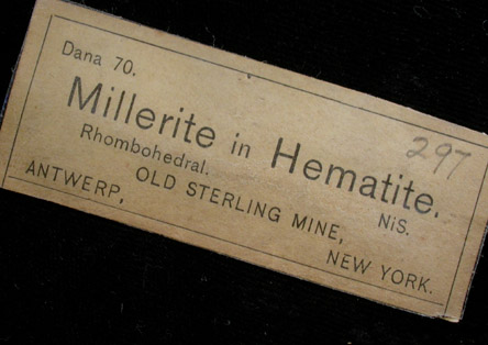 Millerite on Quartz with Dolomite and Stilpnomelane from Sterling Mine, Antwerp, Jefferson County, New York