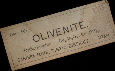 Olivenite from Carissa Mine, southeast slope of Mammoth peak, Tintic District, Juab County, Utah