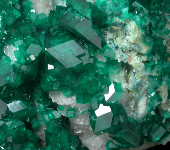 Dioptase on Calcite from Tsumeb Mine, Otavi-Bergland District, Oshikoto, Namibia