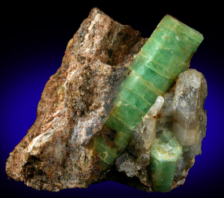 Beryl var. Emerald with Scheelite from Mount Dayakou tungsten mine, 6 km northeast of Mengdong village, Malipo County, Yunnan Province, China