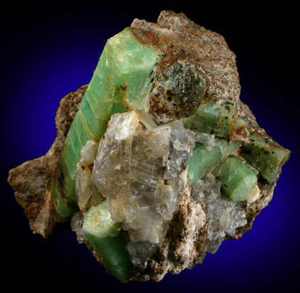 Beryl var. Emerald with Scheelite from Mount Dayakou tungsten mine, 6 km northeast of Mengdong village, Malipo County, Yunnan Province, China
