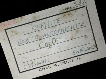 Cuprite var. Chalcotrichite from Cornwall, England