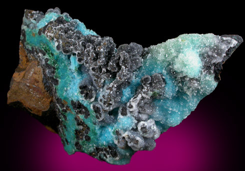 Chrysocolla and Psilomelane with Quartz from Ray Mine, Mineral Creek District, Pinal County, Arizona