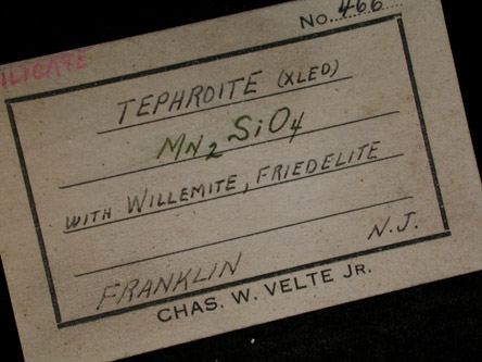 Tephroite and Willemite crystals with Friedelite, Franklinite from Franklin Mining District, Sussex County, New Jersey (Type Locality for Tephroite and Franklinite)