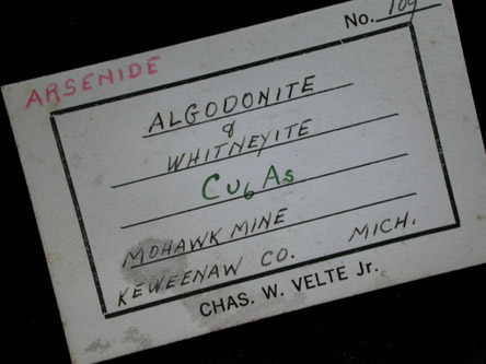 Algodonite from Mohawk Mine, Keweenaw Peninsula Copper District, Keweenaw County, Michigan
