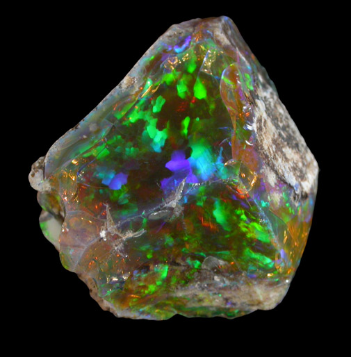 Opal (var. Crystal Fire Opal) from 570 km north of Addis Ababa, Wello (Wollo), Delanta Plateau, Tigray, Ethiopia