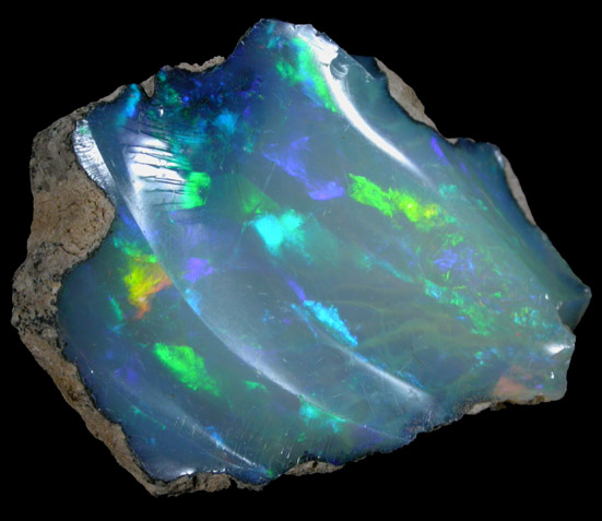 Opal (var. Crystal Fire Opal) from 570 km north of Addis Ababa, Wello (Wollo), Delanta Plateau, Tigray, Ethiopia