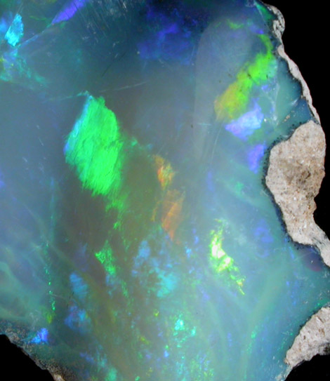 Opal (var. Crystal Fire Opal) from 570 km north of Addis Ababa, Wello (Wollo), Delanta Plateau, Tigray, Ethiopia