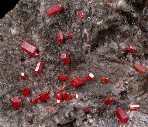 Vanadinite on Calcite from Hamburg Mine, La Paz County, Arizona