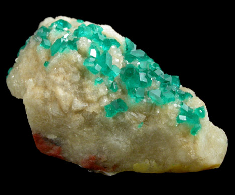 Dioptase on Calcite from Tsumeb Mine, Otavi-Bergland District, Oshikoto, Namibia