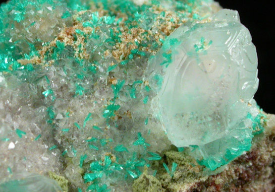 Dioptase on Calcite from Christmas Mine, Banner District, Gila County, Arizona