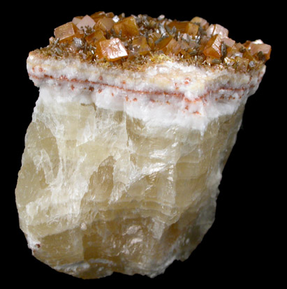 Wulfenite and Mimetite on Calcite from Ahumada Mine, Sierra de Los Lamentos, Chihuahua, Mexico