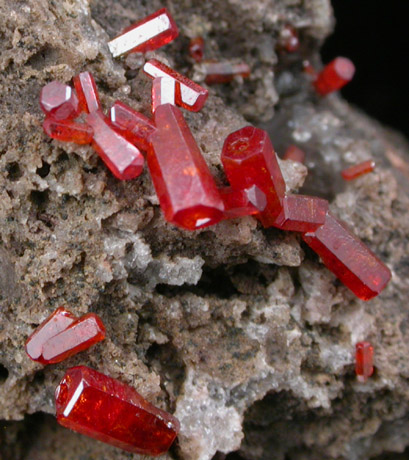 Vanadinite on Calcite from Hamburg Mine, La Paz County, Arizona