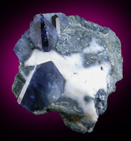 Benitoite and Neptunite in Natrolite from Benitoite Gem Mine, San Benito County, California (Type Locality for Benitoite)