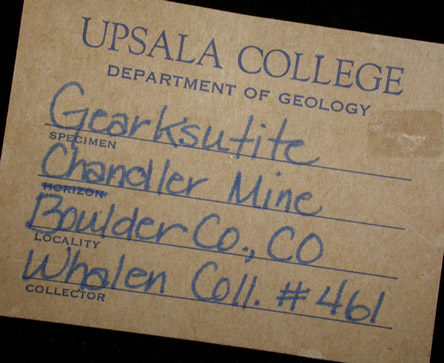 Gearksutite from Chandler Mine, Boulder County, Colorado