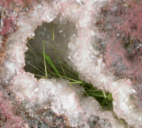 Pecoraite on Quartz from Sterling Mine, Antwerp, Jefferson County, New York