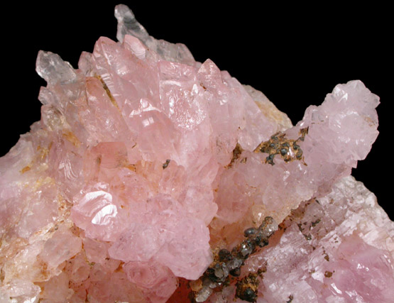 Quartz var. Rose Quartz Crystals with Roscherite from Lavra da Ilha, Taquaral, Jequitinhonha River, Minas Gerais, Brazil