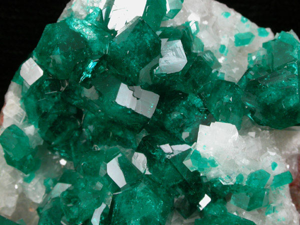 Dioptase on Calcite from Tsumeb Mine, Otavi-Bergland District, Oshikoto, Namibia