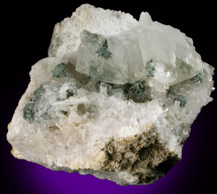 Babingtonite on Calcite, Quartz from Prospect Park Quarry, Prospect Park, Passaic County, New Jersey