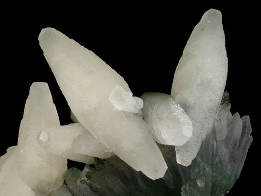 Calcite and Celadonite on Quartz var. Amethyst from Castelinho Mine, near Frederico Westphalen, Alto Uruguai, Rio Grande do Sul, Brazil