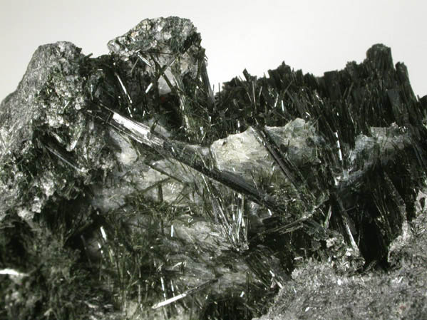 Actinolite in Calcite-filled Vein from Goshen Stone Co. Quarry, Goshen, Hampshire County, Massachusetts