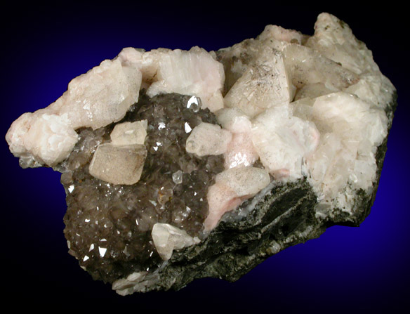 Calcite on Smoky Quartz from East Haven, New Haven County, Connecticut