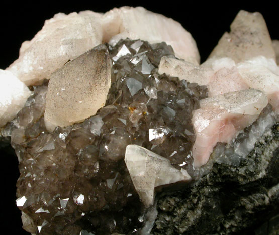 Calcite on Smoky Quartz from East Haven, New Haven County, Connecticut