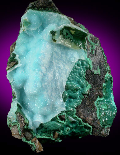 Chrysocolla with Quartz coating from Twin Buttes Mine, south of Tucson, Pima County, Arizona