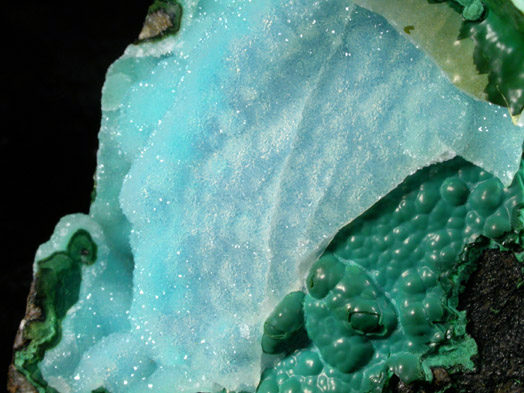 Chrysocolla with Quartz coating from Twin Buttes Mine, south of Tucson, Pima County, Arizona