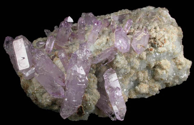 Quartz var. Amethyst on Calcite and Dolomite from Capurru Quarry, Osilo, Sassari Province, Sardinia, Italy