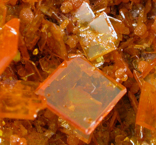 Wulfenite with Mimetite on Barite from Rowley Mine, 20 km northwest of Theba, Painted Rock Mountains, Maricopa County, Arizona