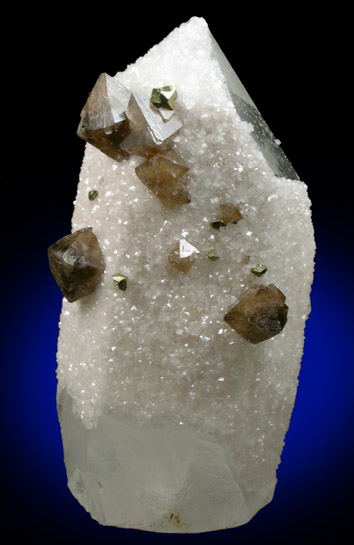 Scheelite, Pyrite, Dolomite on Quartz from Yaogangxian Mine, Nanling Mountains, Hunan Province, China