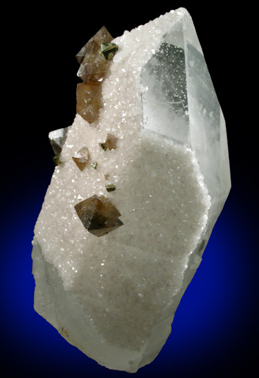 Scheelite, Pyrite, Dolomite on Quartz from Yaogangxian Mine, Nanling Mountains, Hunan Province, China