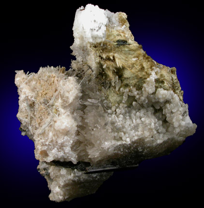 Leifite and Calcite with Aegirine from Poudrette Quarry, Mont Saint-Hilaire, Qubec, Canada