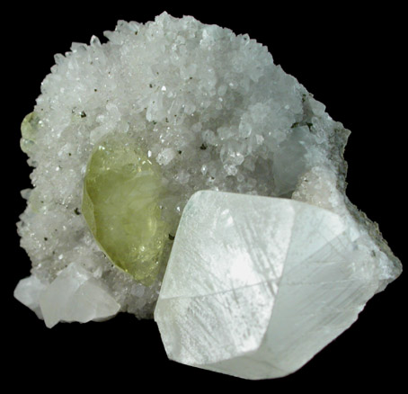 Datolite and Calcite on Quartz from Upper New Street Quarry, Paterson, Passaic County, New Jersey