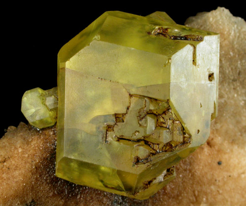 Sulfur on Aragonite from Agrigento District (Girgenti), Sicily, Italy