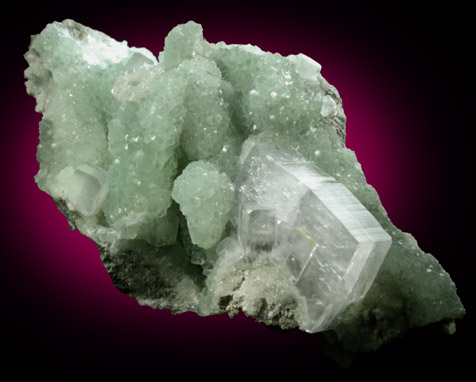 Hydroxyapophyllite-(K) (formerly apophyllite-(KOH)) on Prehnite from Chantilly Quarry, Loudoun County, Virginia