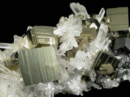 Pyrite, Quartz, Sphalerite from Huaron District, Cerro de Pasco Province, Pasco Department, Peru