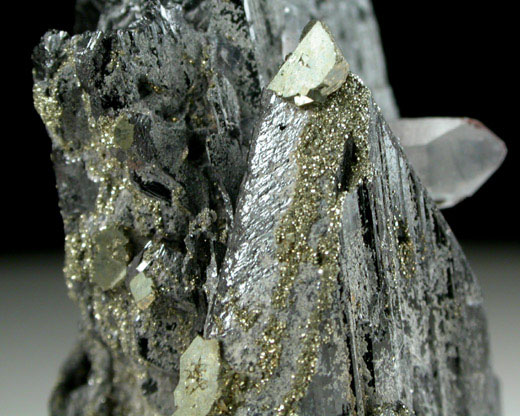 Ferberite with Pyrite and Quartz from Chungju, Chungcheongbukdo, South Korea