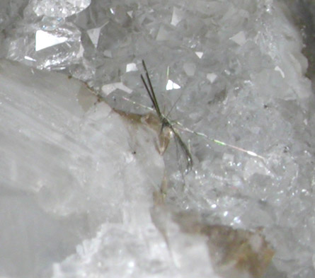 Millerite on Calcite from Bayport Quarry, Huron County, Michigan