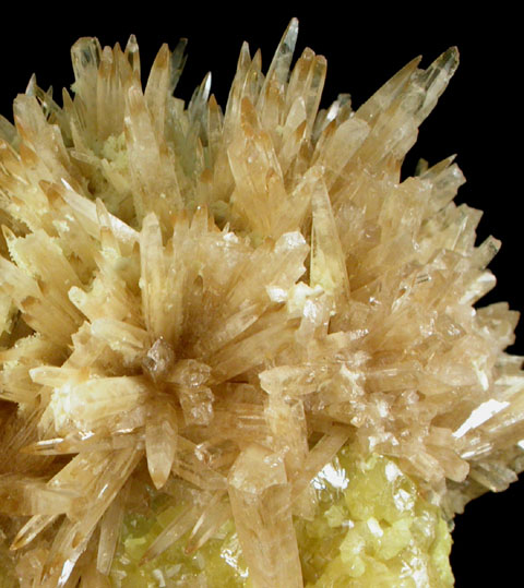 Celestine on Sulfur from Machow Mine, Tarnobrzeg, Poland