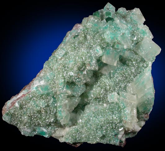 Dioptase inclusions in Calcite with Mottramite and Malachite from Tsumeb Mine, Otavi-Bergland District, Oshikoto, Namibia