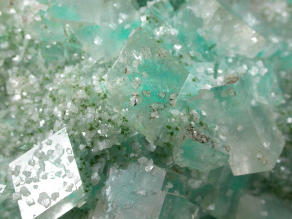 Dioptase inclusions in Calcite with Mottramite and Malachite from Tsumeb Mine, Otavi-Bergland District, Oshikoto, Namibia