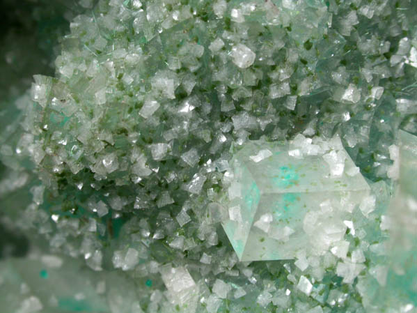 Dioptase inclusions in Calcite with Mottramite and Malachite from Tsumeb Mine, Otavi-Bergland District, Oshikoto, Namibia