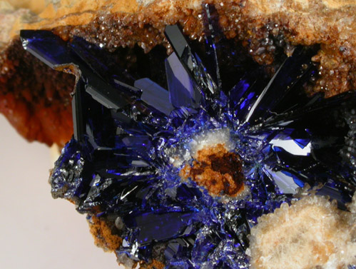 Azurite with Malachite on Calcite from Concepcin del Oro, Zacatecas, Mexico