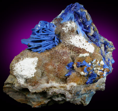 Linarite on Quartz with unknown from Grand Reef Mine, Aravaipa District, Graham County, Arizona