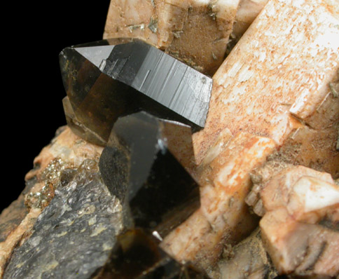 Quartz var. Smoky on Microcline from Mad River road cut, near Waterville Valley, Grafton County, New Hampshire