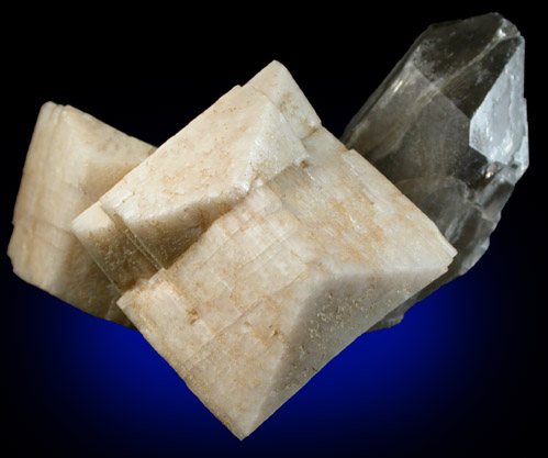 Microcline (Manebach-law twinned crystals) with Quartz var. Smoky from Moat Mountain, Hale's Location, Carroll County, New Hampshire