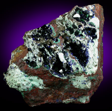 Azurite on Chrysocolla, Malachite from 4750' bench, Dispatch Hill, Morenci Mine, Greenlee County, Arizona