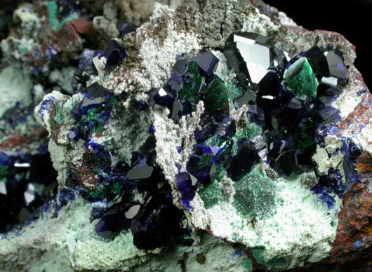 Azurite on Chrysocolla, Malachite from 4750' bench, Dispatch Hill, Morenci Mine, Greenlee County, Arizona